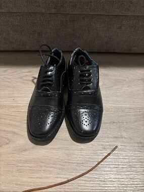Joseph Allen Black Cap-Toe Brogue Dress Shoes for Kids